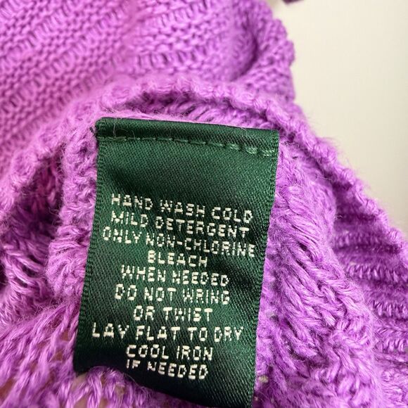 Lauren Ralph Lauren 100% Linen Crochet Knit Top Purple Lavender Spring Size M - Picture 5 of 5